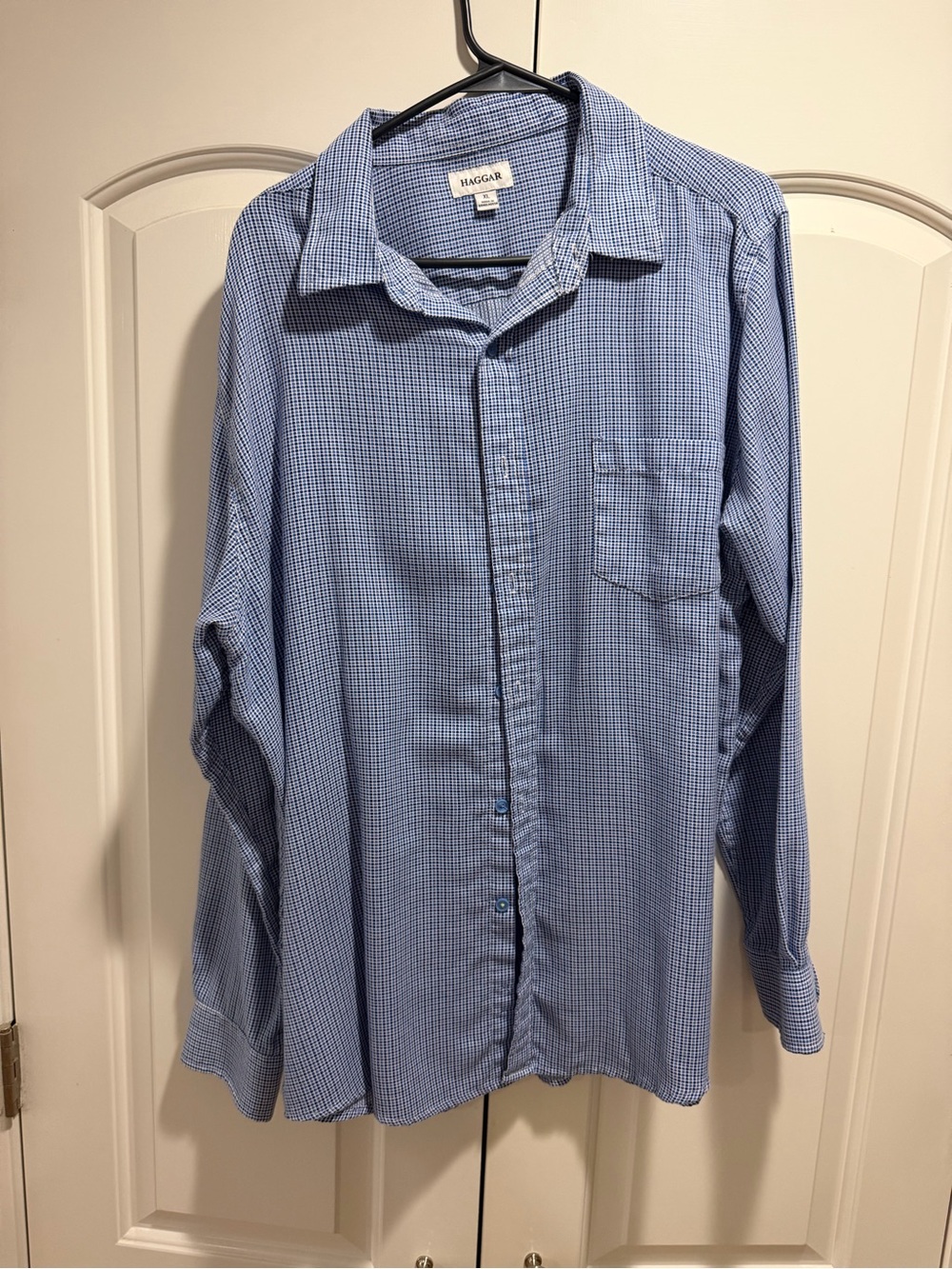 Haggar Light Blue Micro-Check Button-Down Shirt